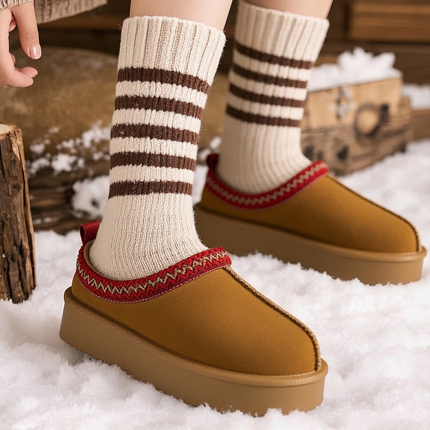 2410 Platform Suede Braided Fluffy Slipper Shoes