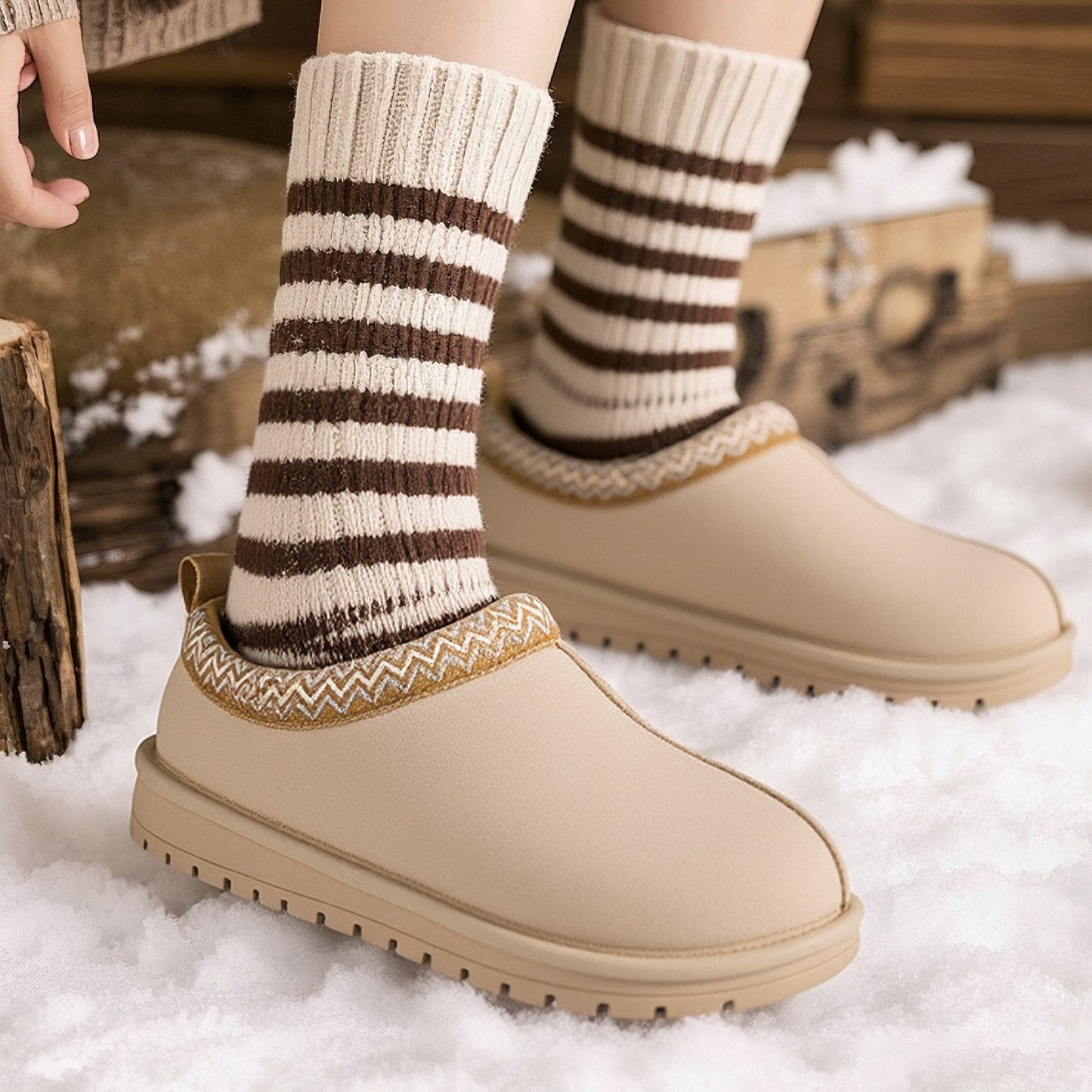 2409 Suede Braided Fluffy Slip-on Slipper Shoes