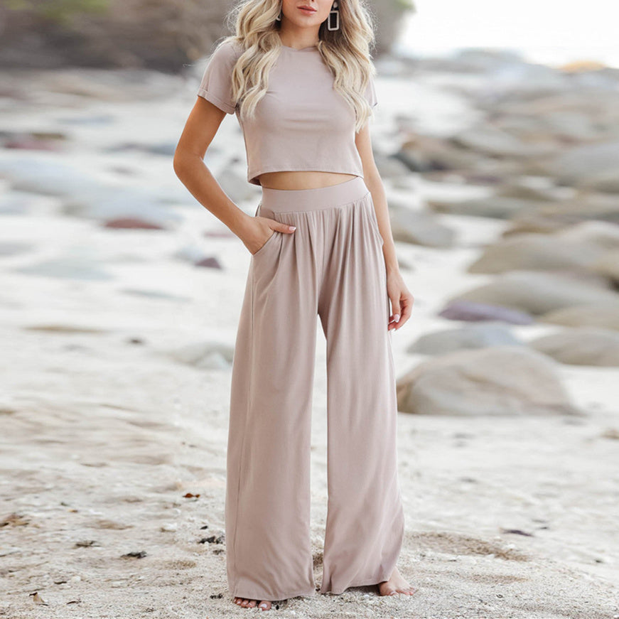 Wide Leg Two Pieces Lounge Set Home Wear Sets