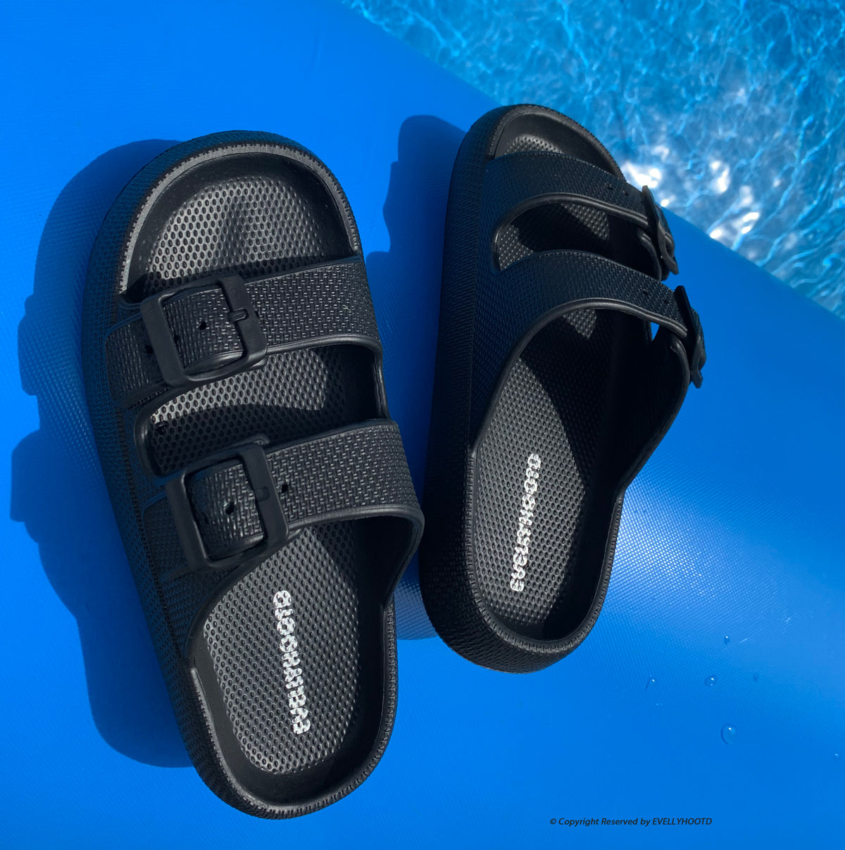 Upton | EVA Double Buckle Strap Adjustable Cloud Slides Non-slip Beach Slippers - By EVELLYHOOTD