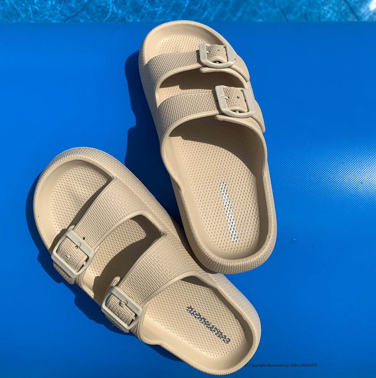 Upton | EVA Double Buckle Strap Adjustable Cloud Slides Non-slip Beach Slippers - By EVELLYHOOTD