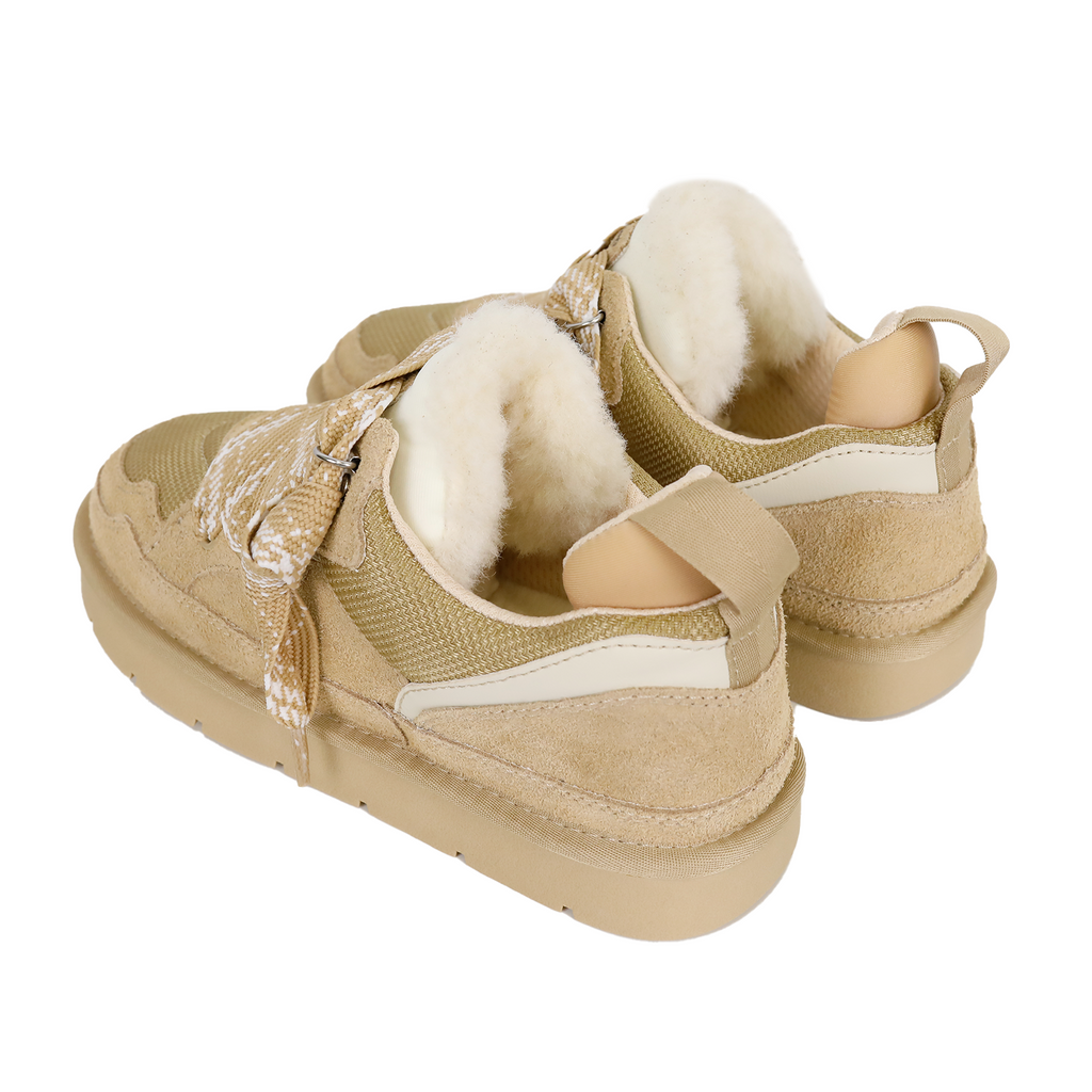 6401 Zweifarbige Schnürsenkel-Sneaker aus Pelz