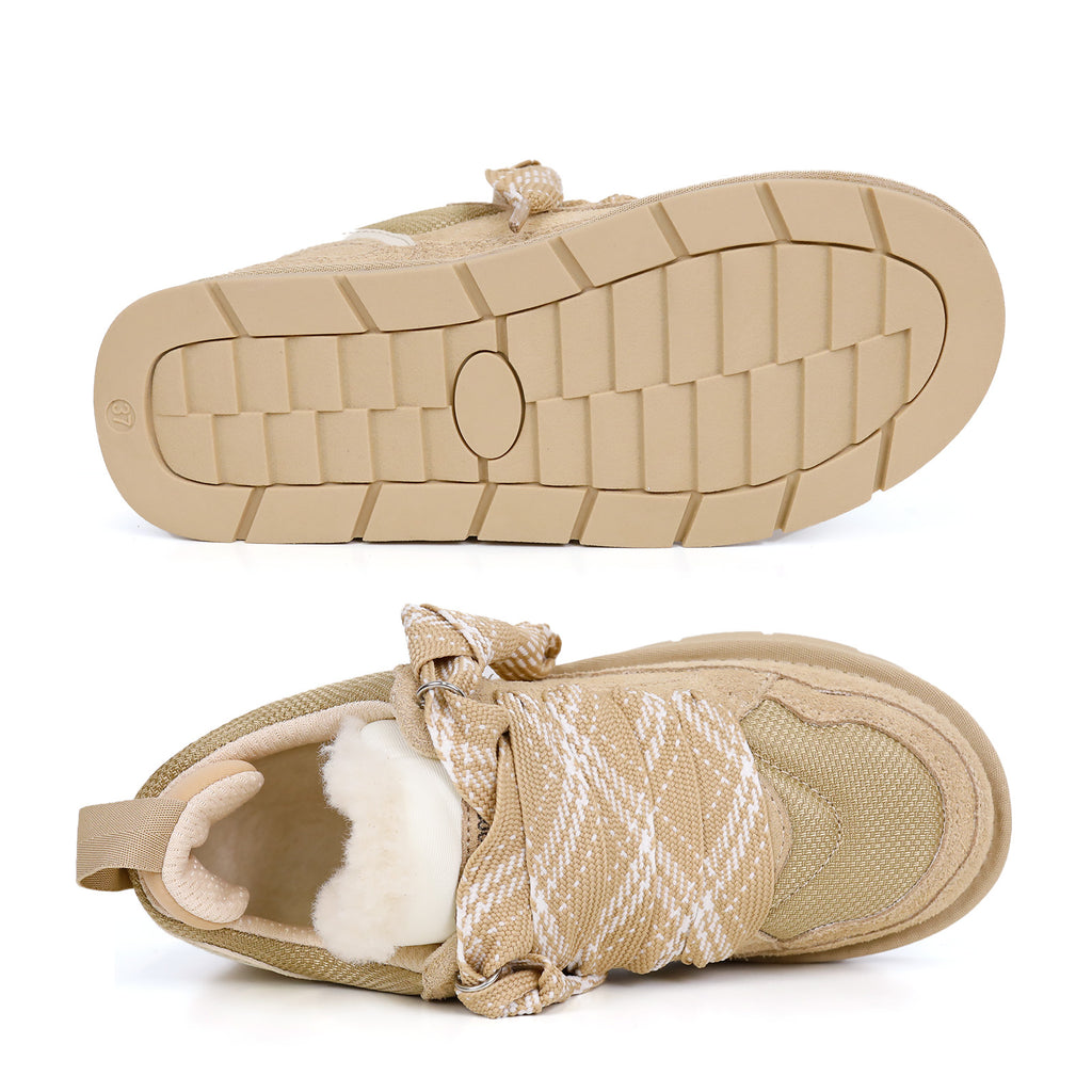 6401 Zweifarbige Schnürsenkel-Sneaker aus Pelz