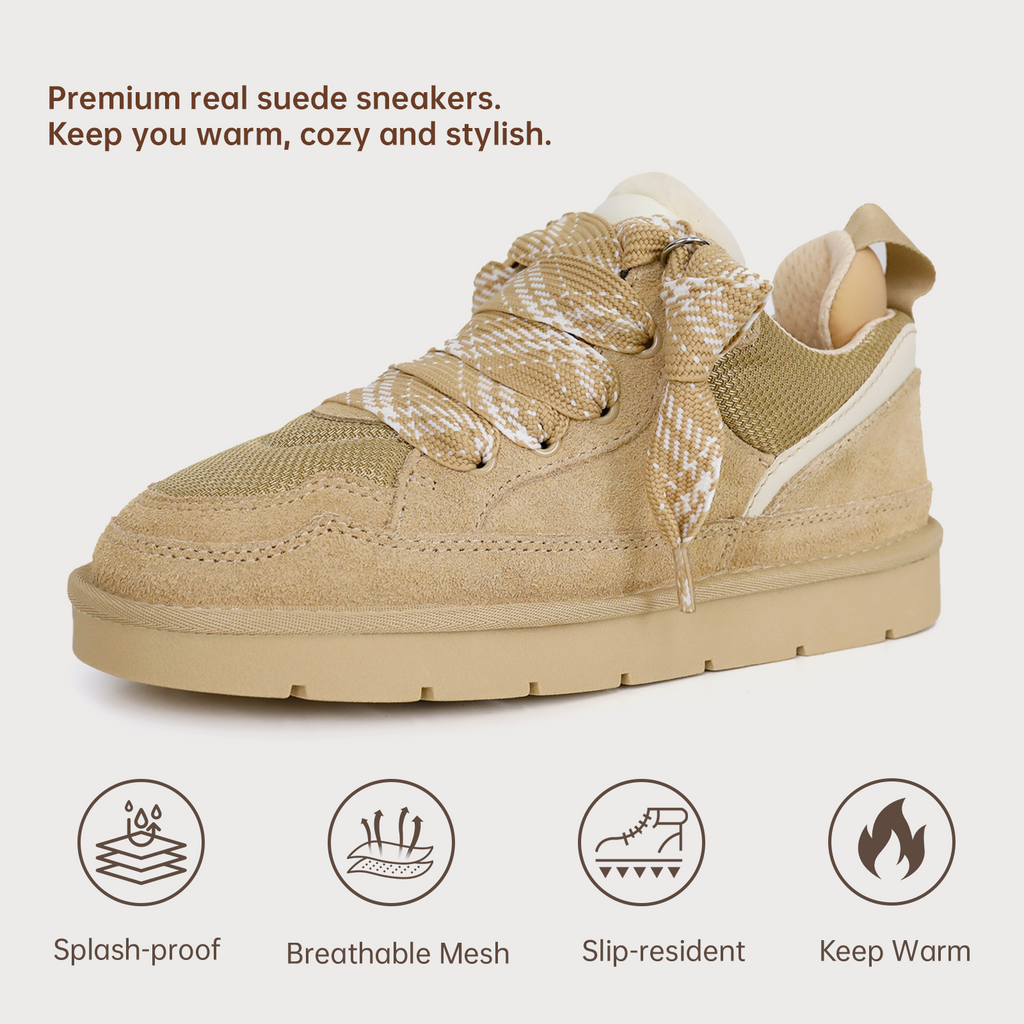 6401 Zweifarbige Schnürsenkel-Sneaker aus Pelz