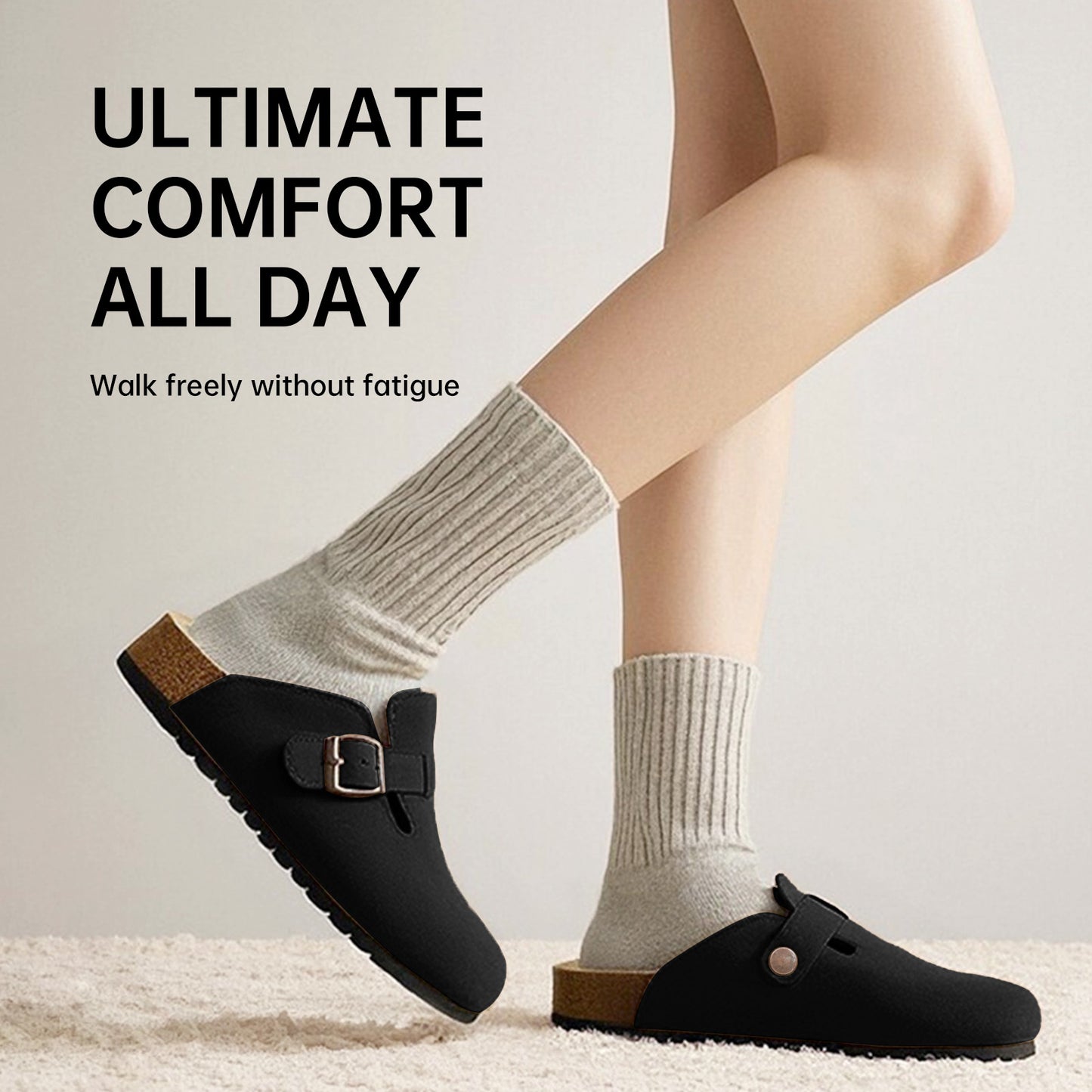 8555 Round Toe Suede Cork Clogs