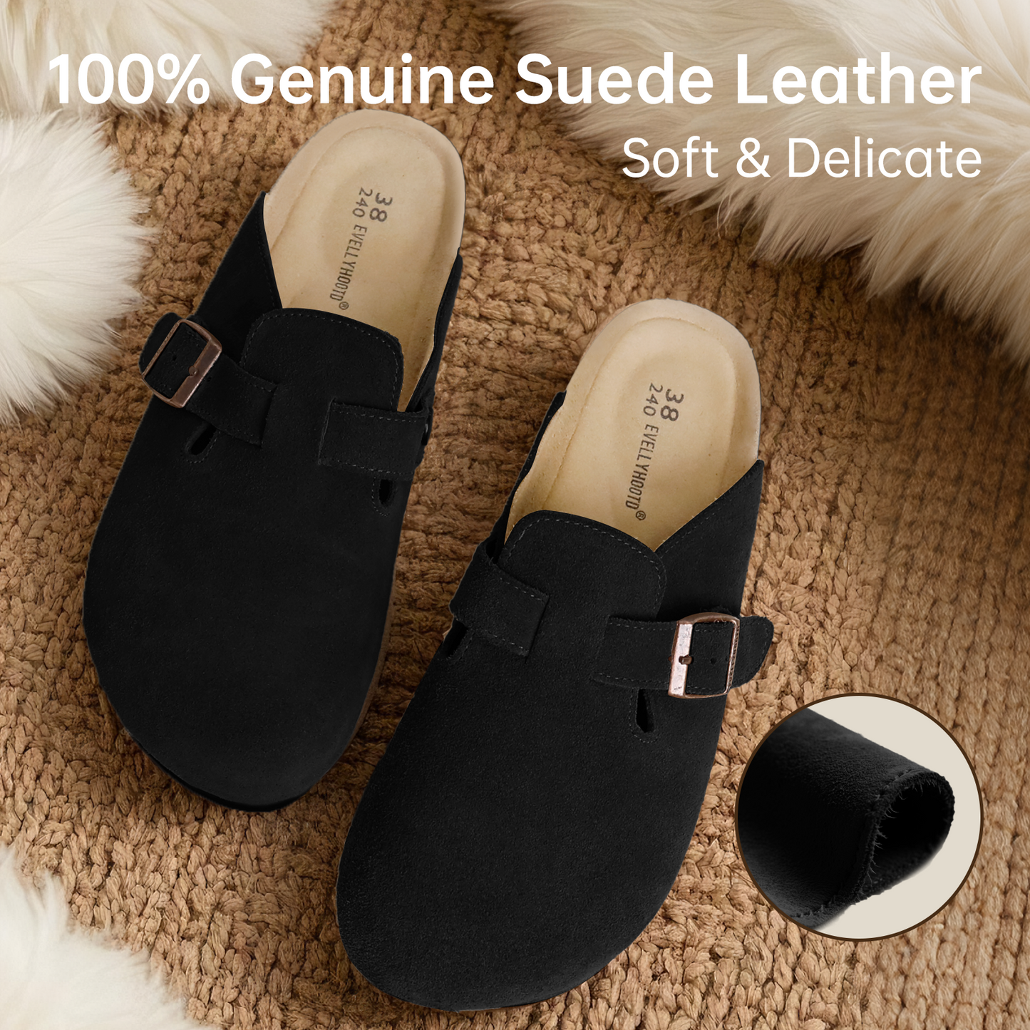 8555 Round Toe Suede Cork Clogs