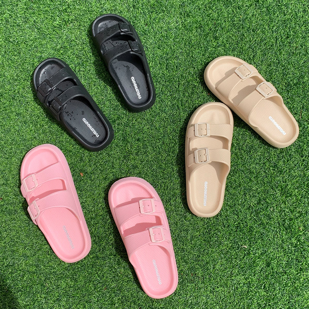 Upton | EVA Double Buckle Strap Adjustable Cloud Slides Non-slip Beach Slippers - By EVELLYHOOTD