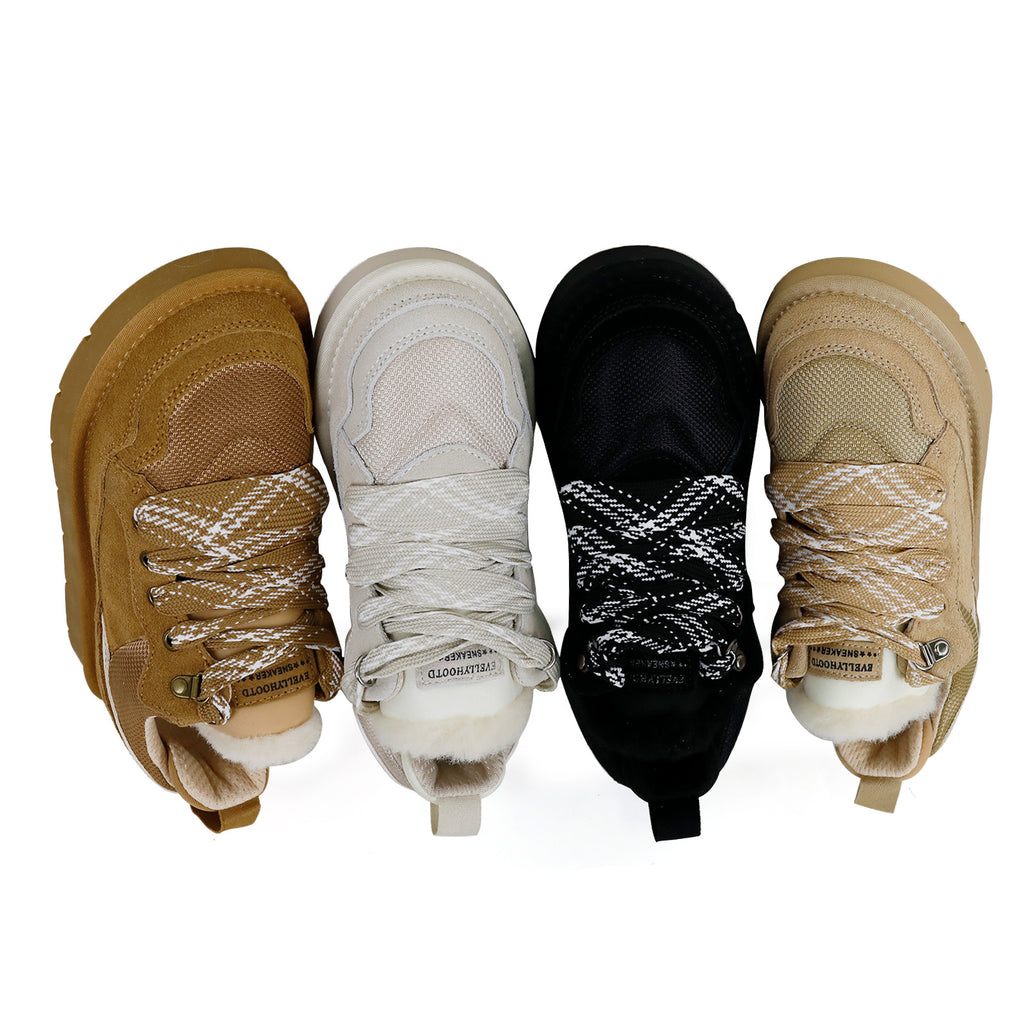 6401 Zweifarbige Schnürsenkel-Sneaker aus Pelz