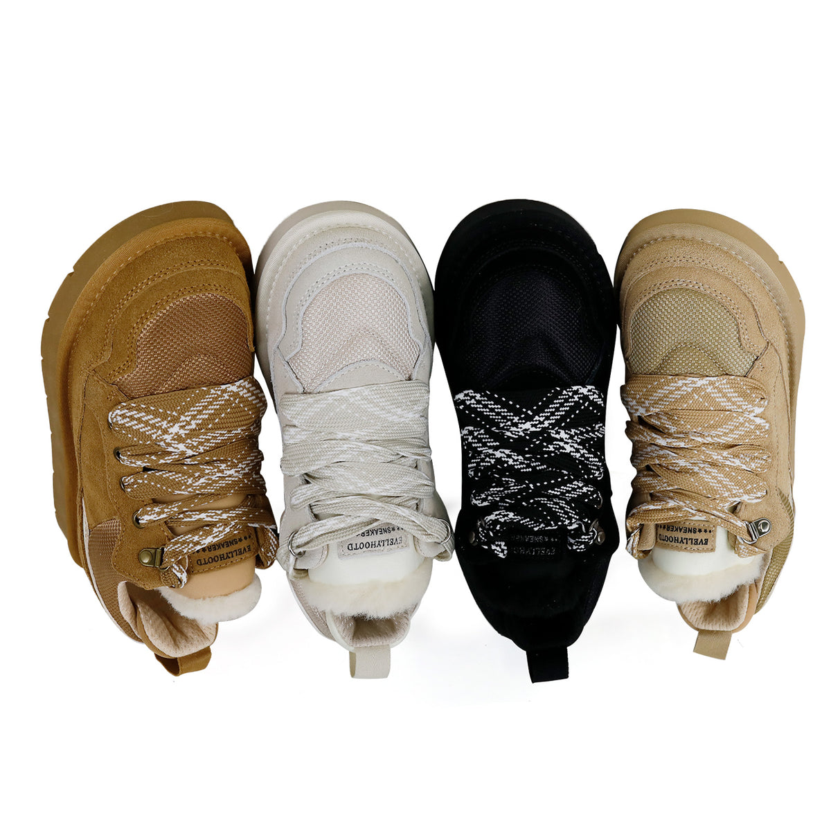 6401 Zweifarbige Schnürsenkel-Sneaker aus Pelz