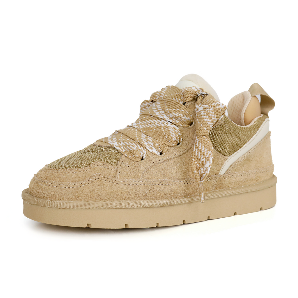 6401 Zweifarbige Schnürsenkel-Sneaker aus Pelz
