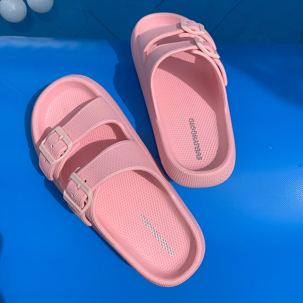 Upton | EVA Double Buckle Strap Adjustable Cloud Slides Non-slip Beach Slippers - By EVELLYHOOTD