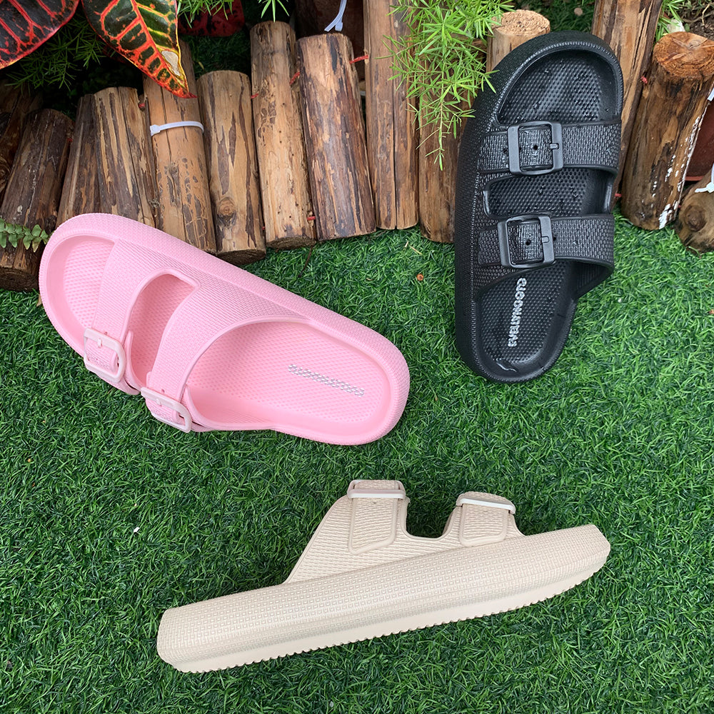 Upton | EVA Double Buckle Strap Adjustable Cloud Slides Non-slip Beach Slippers - By EVELLYHOOTD