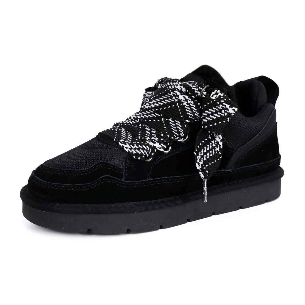 6401 Zweifarbige Schnürsenkel-Sneaker aus Pelz
