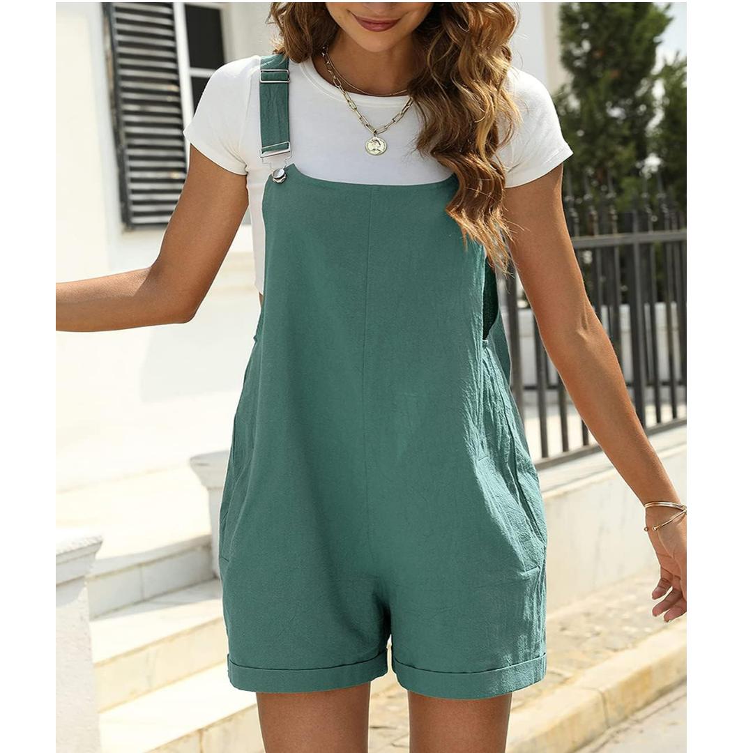 No Stretchy Dungarees Cotton Linen Loose Fit Overalls with Pockets