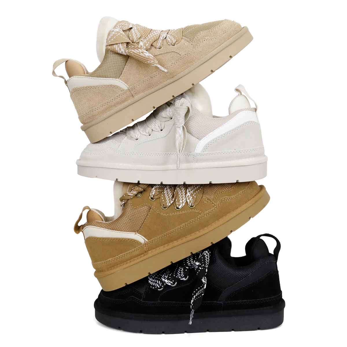 6401 Zweifarbige Schnürsenkel-Sneaker aus Pelz