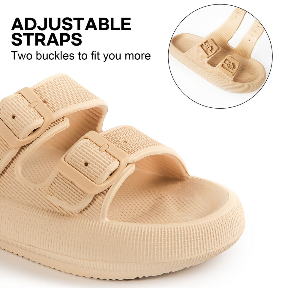 Upton | EVA Double Buckle Strap Adjustable Cloud Slides Non-slip Beach Slippers - By EVELLYHOOTD